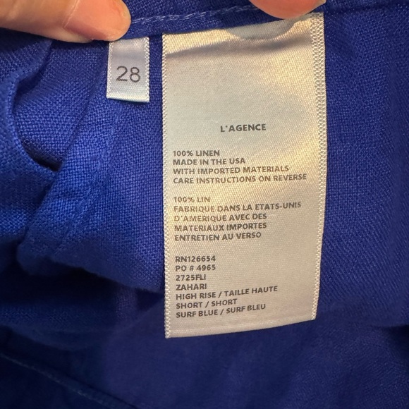 L'AGENCE Zahari High Rise Surf Blue Linen Shorts Size 28 - Picture 7 of 13